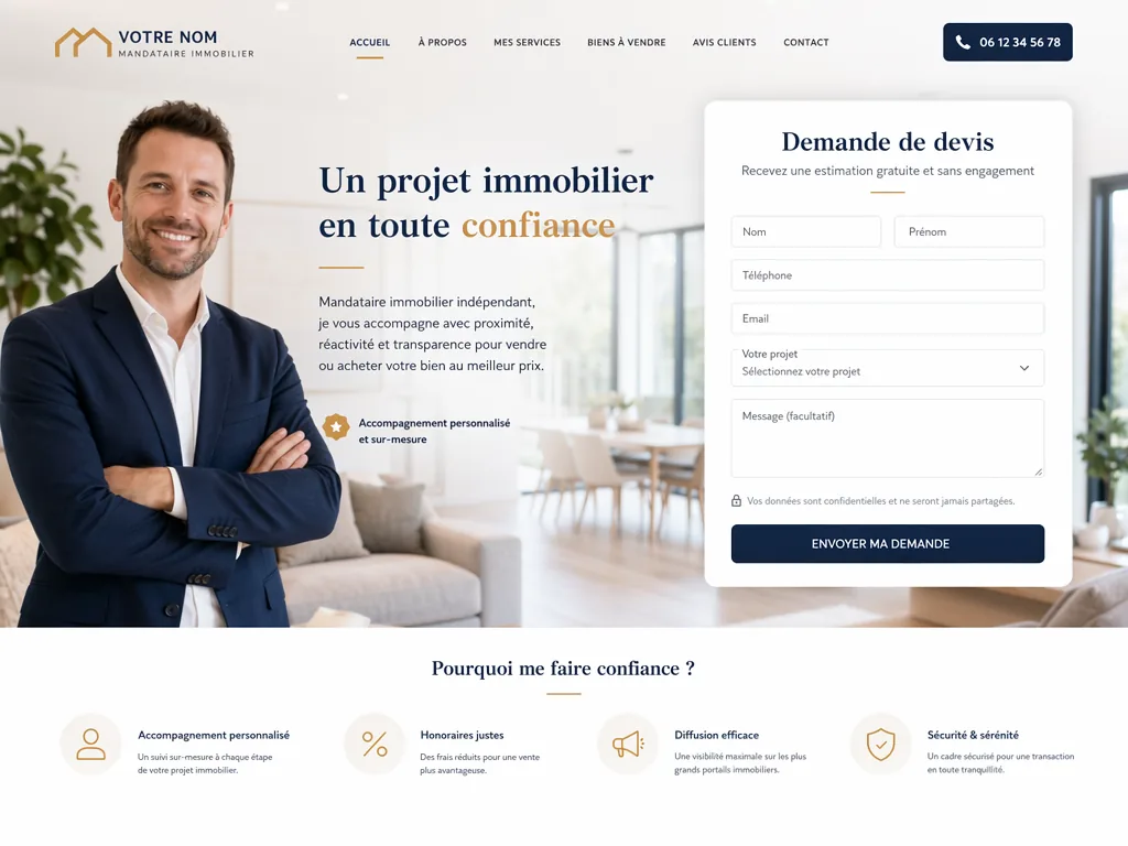 Exemple de landing page pour un mandataire immobilier