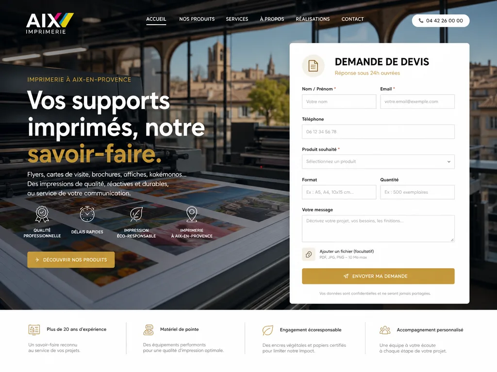 Exemple de landing page pour une imprimerie