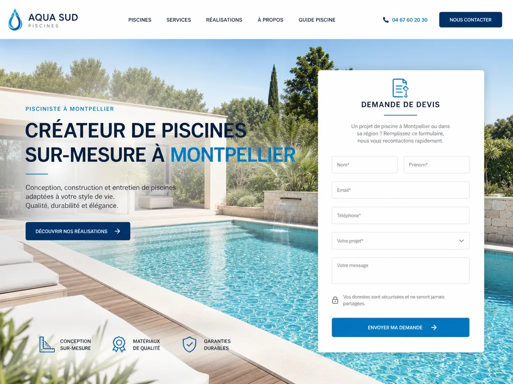 Exemple de landing page pour un pisciniste