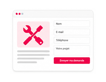 Formulaire de demande de devis avec champs nom, e-mail, téléphone et projet