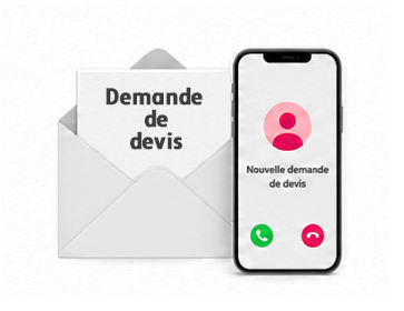 Enveloppe et téléphone illustrant la réception d'une demande de devis
